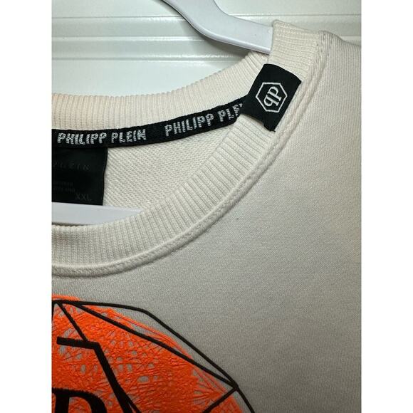 Philipp Plein‎ Sz XXL Skull Pullover Sweatshirt Cream Orange Designer Streetwear - Picture 6 of 14